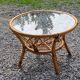 Round rattan coffee table with glass top from the 70s