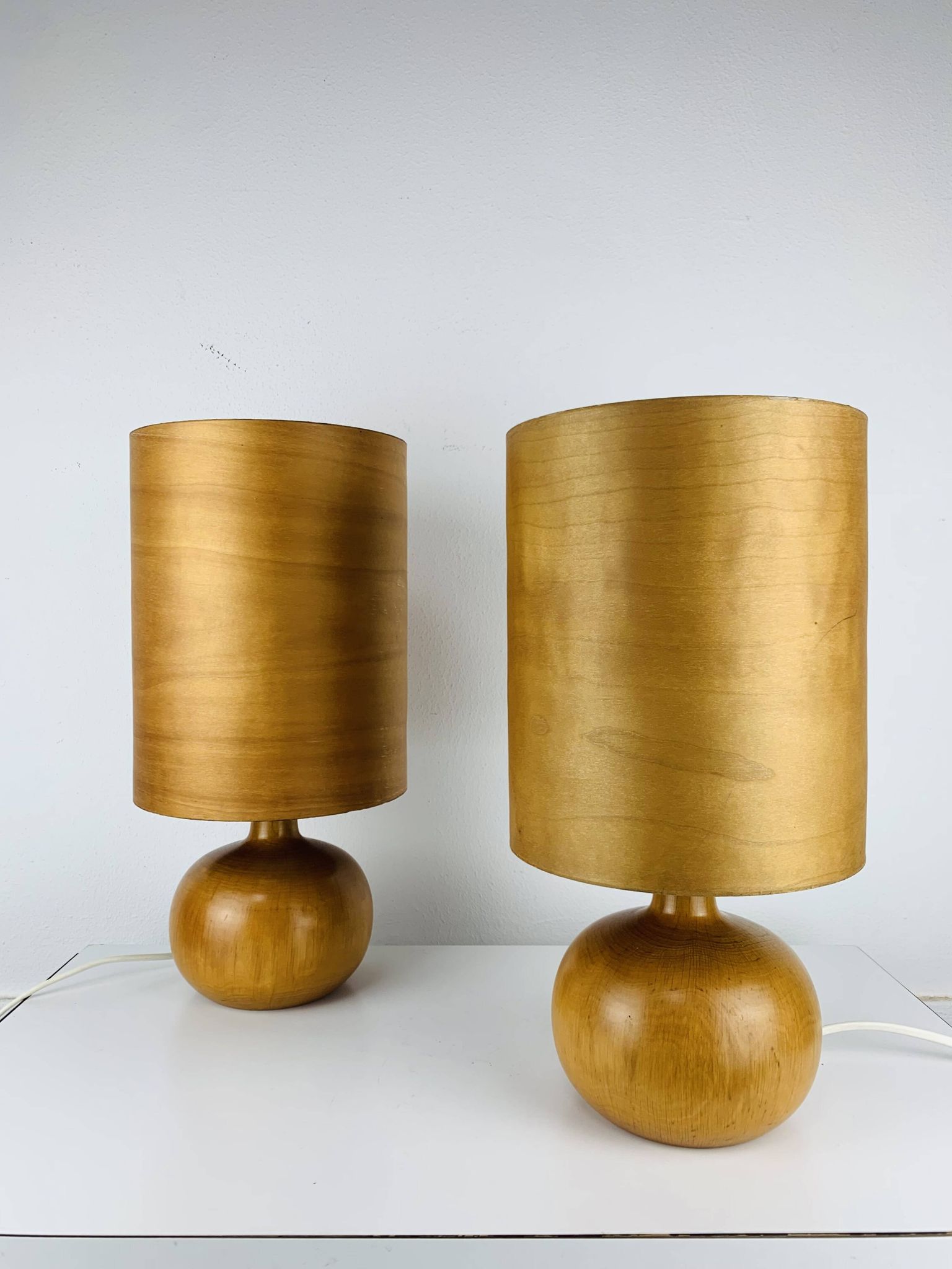 Pair of wooden ball lamps in Scandinavian style, 1960s.