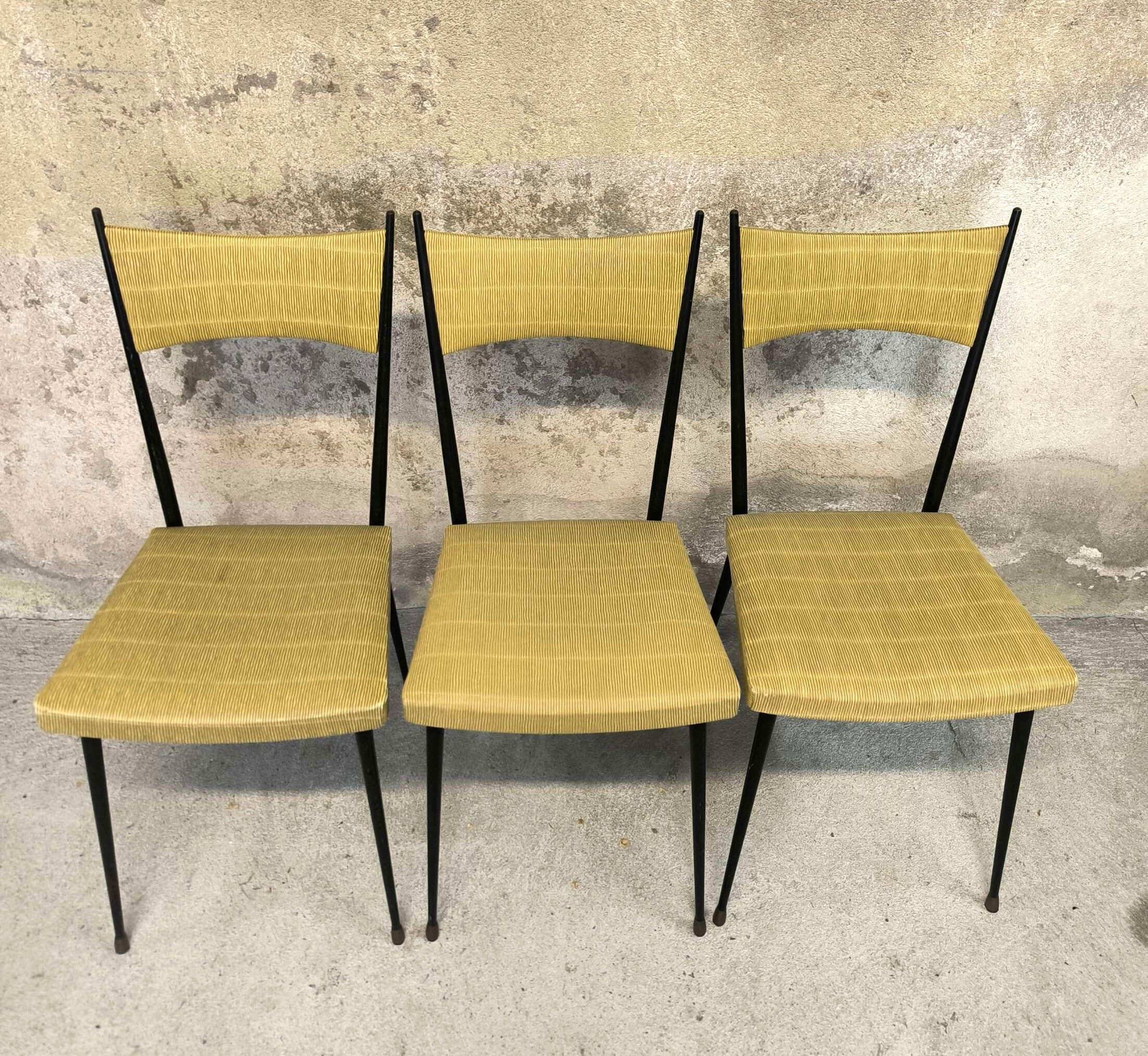 Three vintage chairs in the style of Colette Gueden.