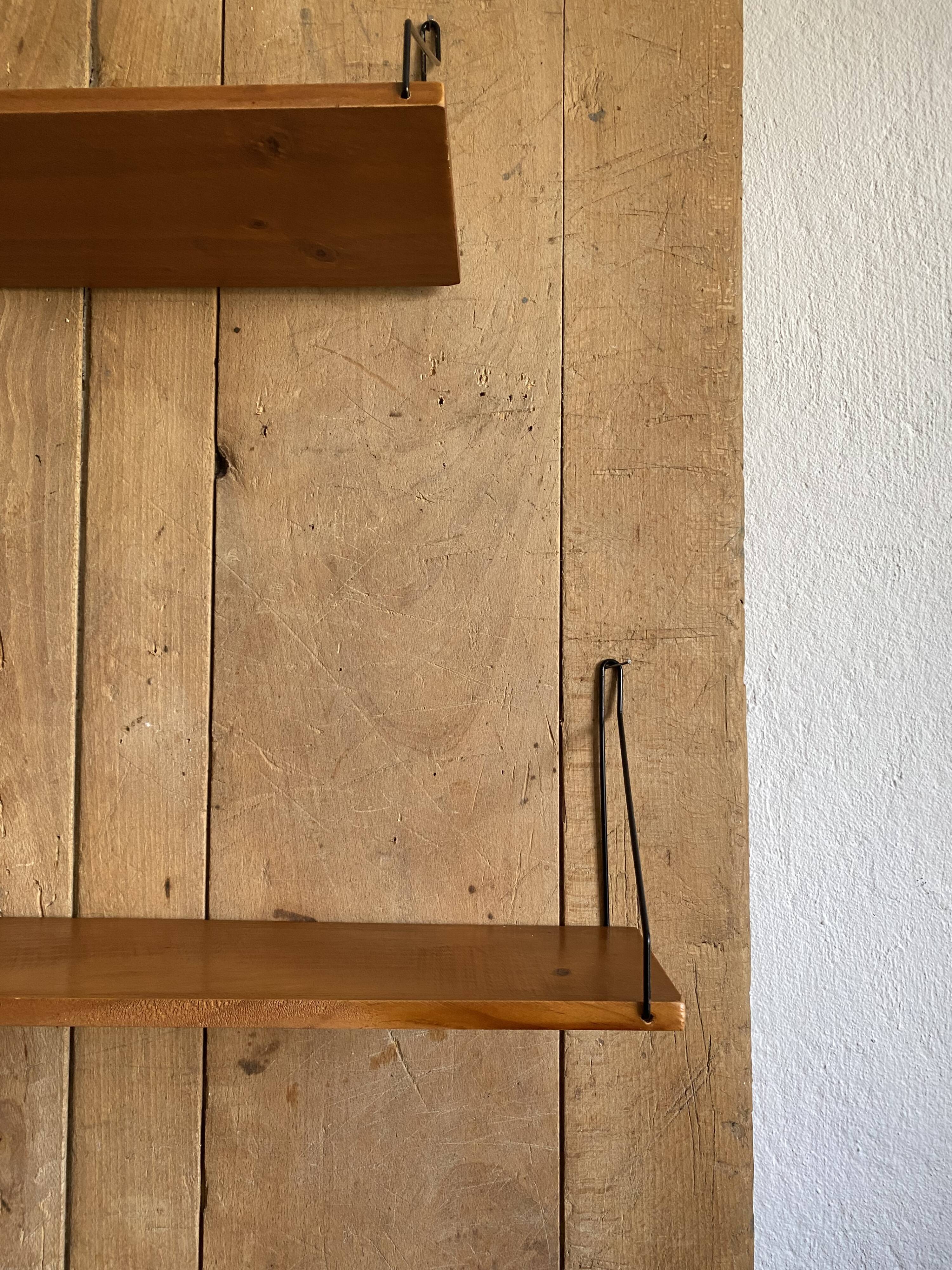 Pair shelves string wood vintage midcentury