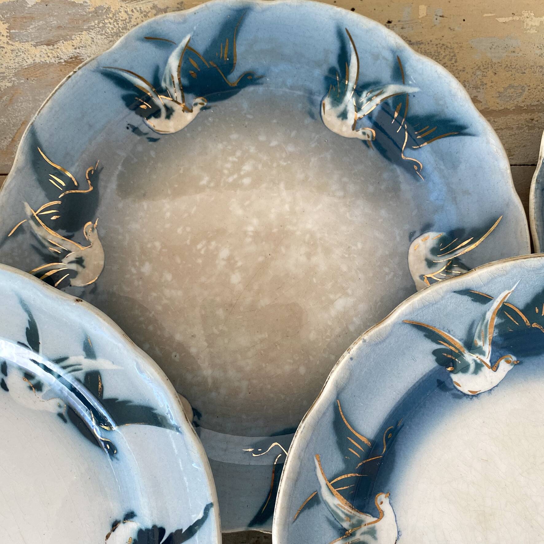 Rare dessert plates Terre de Fer Choisy le Roi, birds.