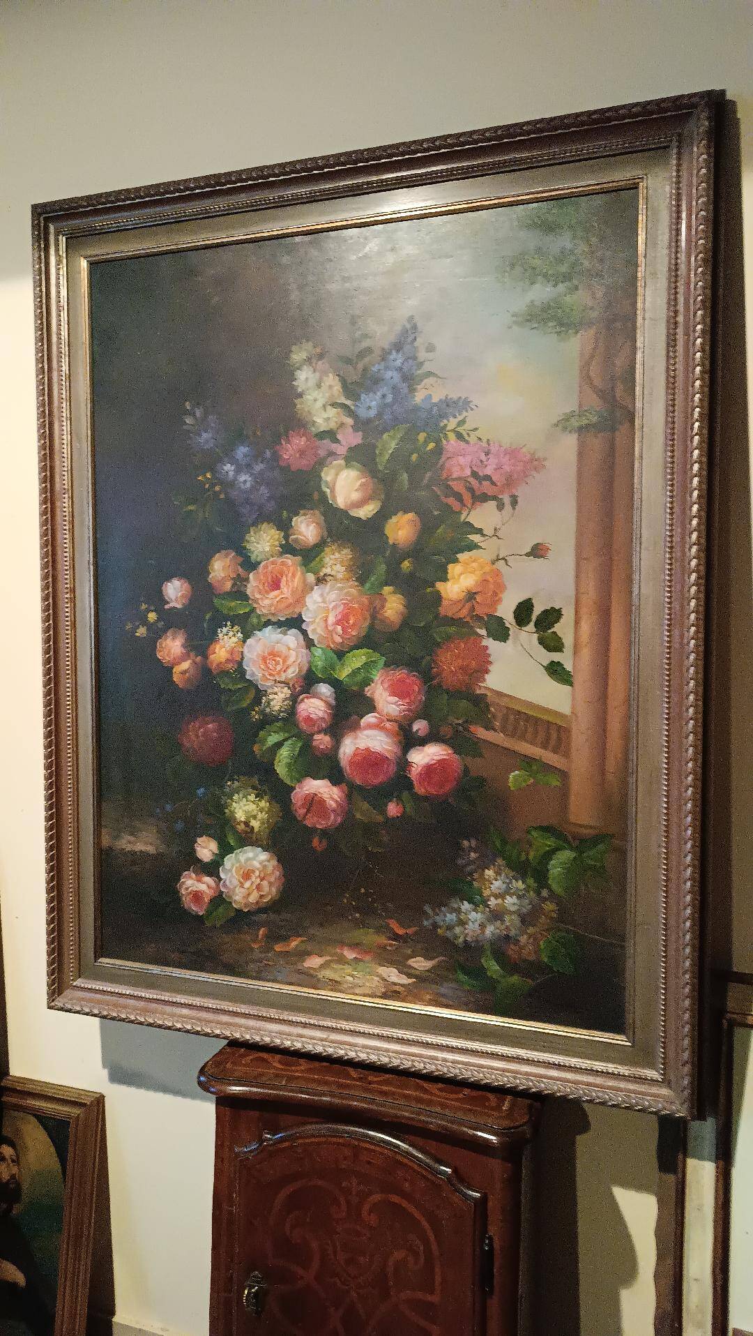 Grand tableau - huile sur toile - vase de fleurs - signé Arcangelo Monzio Compagnoni