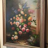 Grand tableau - huile sur toile - vase de fleurs - signé Arcangelo Monzio Compagnoni