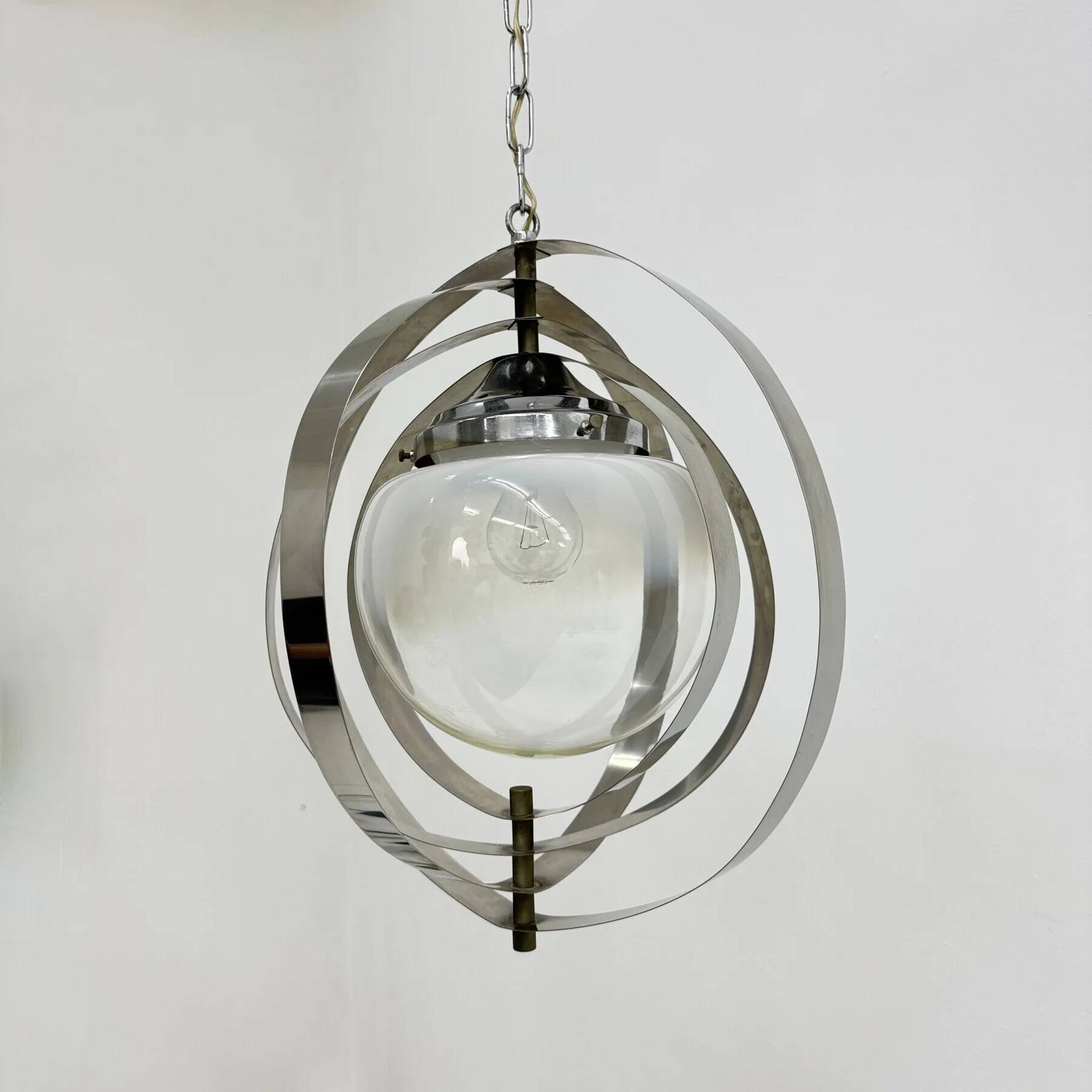 Mid-century glass sphere hanging pendant glass lamp design 1970’s space age Italy