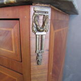 Meuble semainier ancien en bois marqueté et ornements bronze
