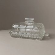 Clear glass butter dish, vintage Art Deco, 1940s Italy - timeless tableware