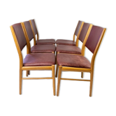 Suite of six chairs in oak and leather