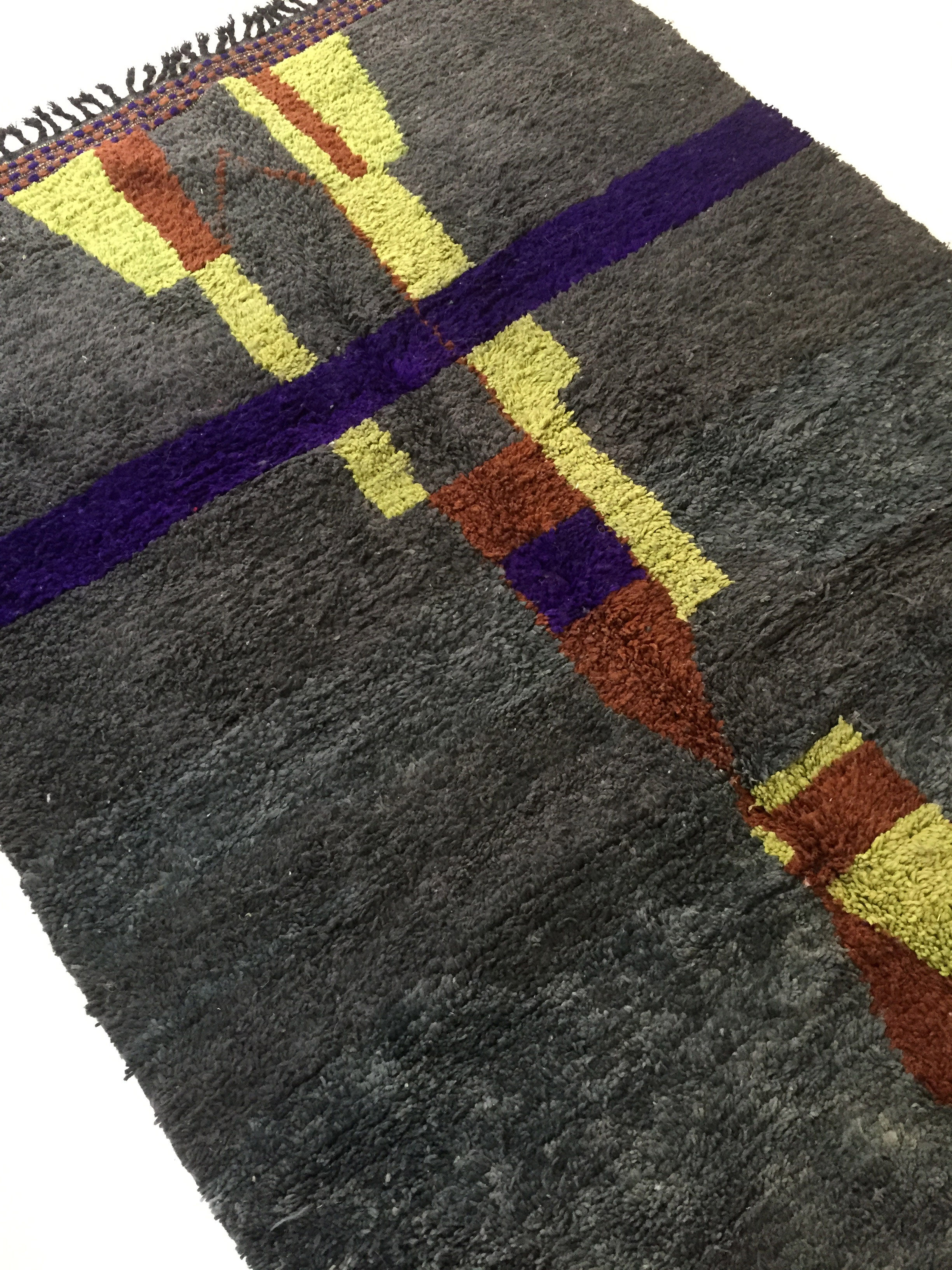 Moroccan Berber carpet Boujaad grey with colorful patterns 240x156cm