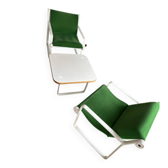 2 green armchairs + modernist coffee table