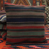 Striped Wool Kilim Pillow Cover, Handwoven Traditional Scatter Cushion- 39x39cm