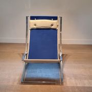 Marcello Cuneo ‘Louisa’ lounge chair in blue canvas and white leather, Italy 1970s