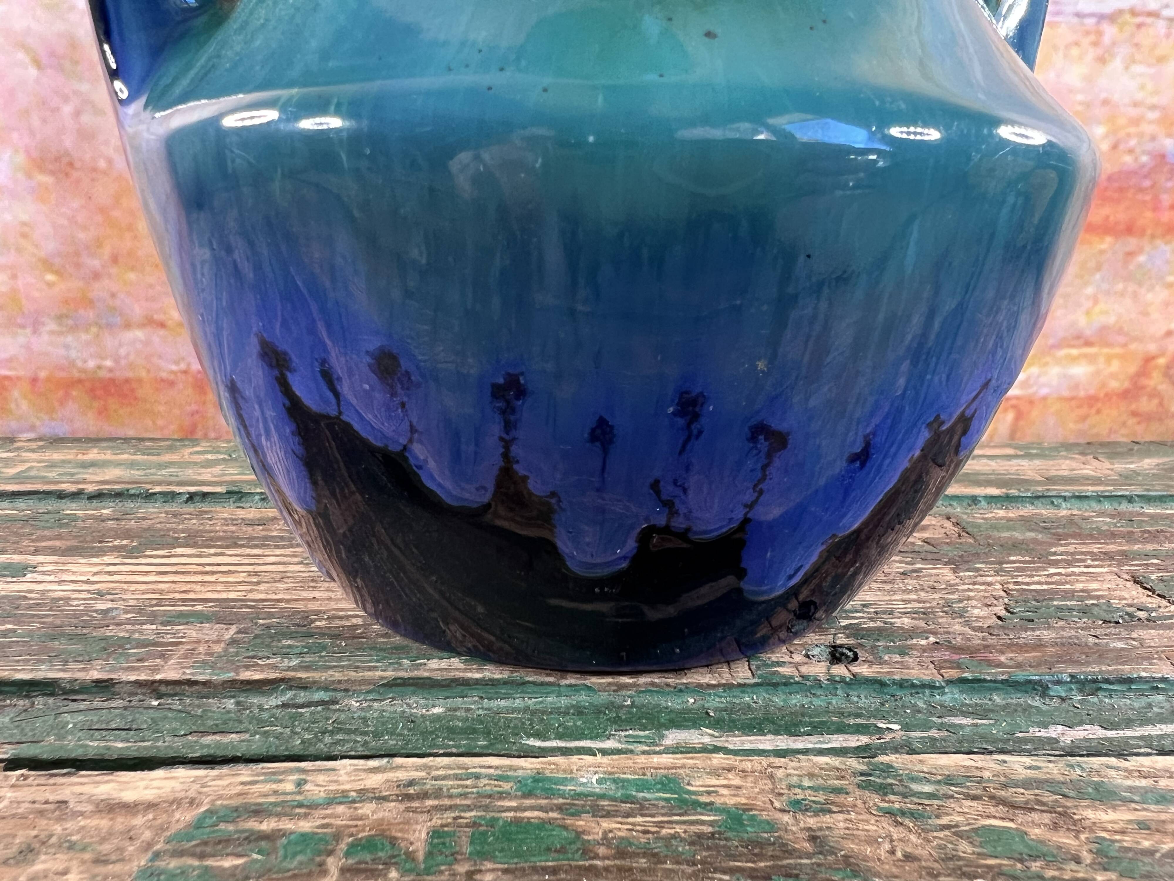 Blue & green glazed ceramic vase Art Nouveau style