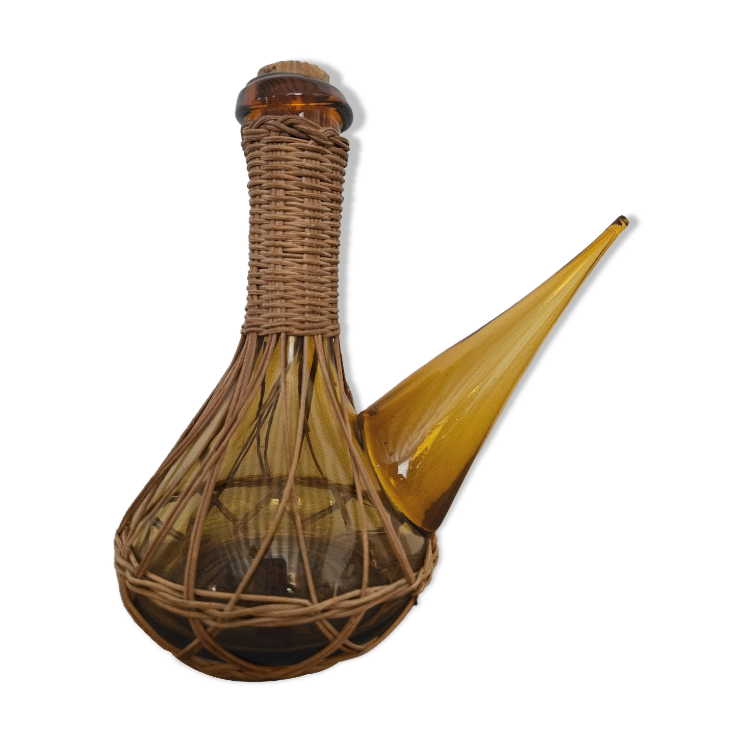 Catalan bottle in amber glass and wicker