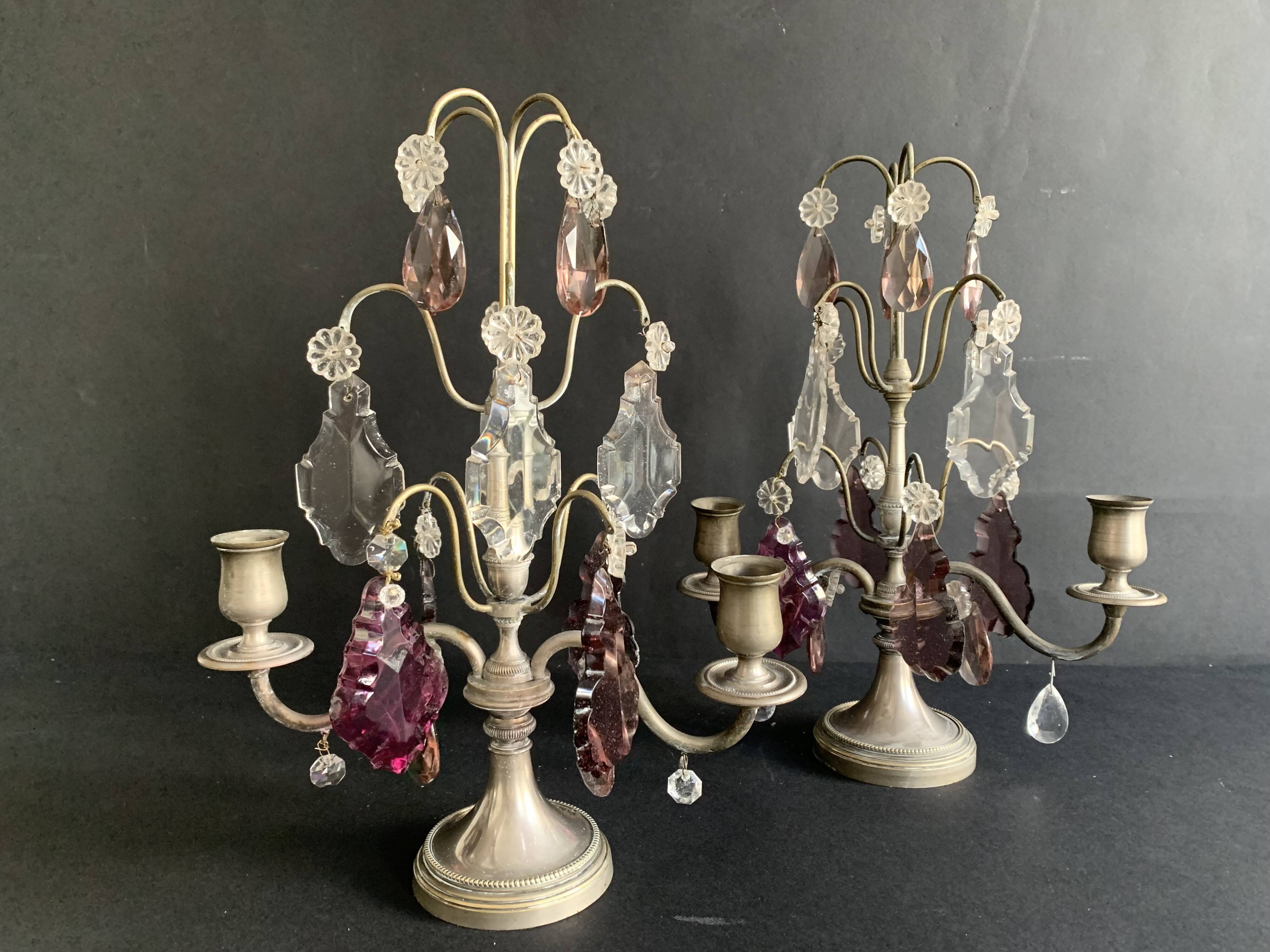 Pair of crystal tassel candelabras, 2-light candelabra, 1920,