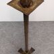 Brutalist floor candle holder in hammered gold steel, Belgium circa 1960.
