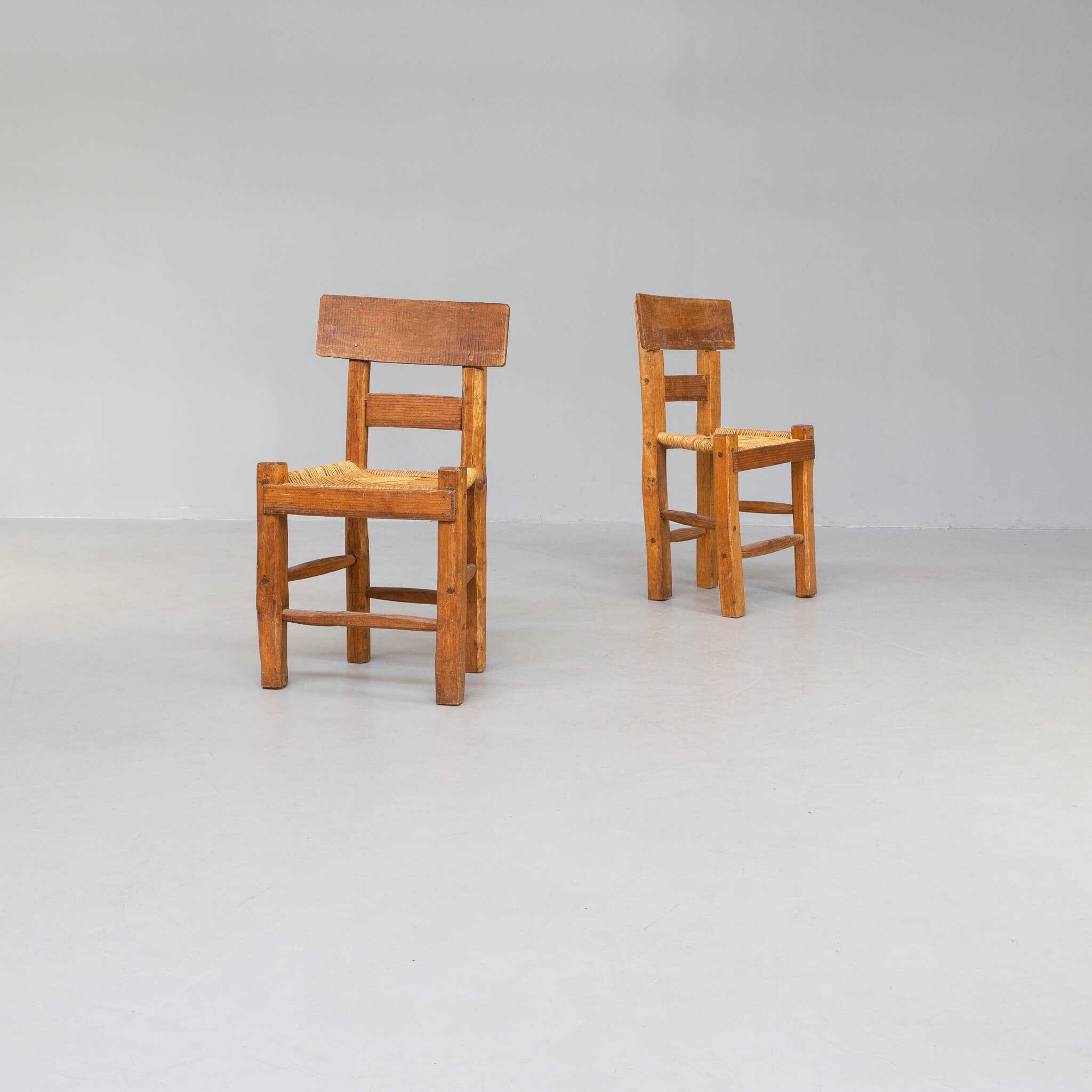 60s pine wabi sabi dining or side chair set of 2