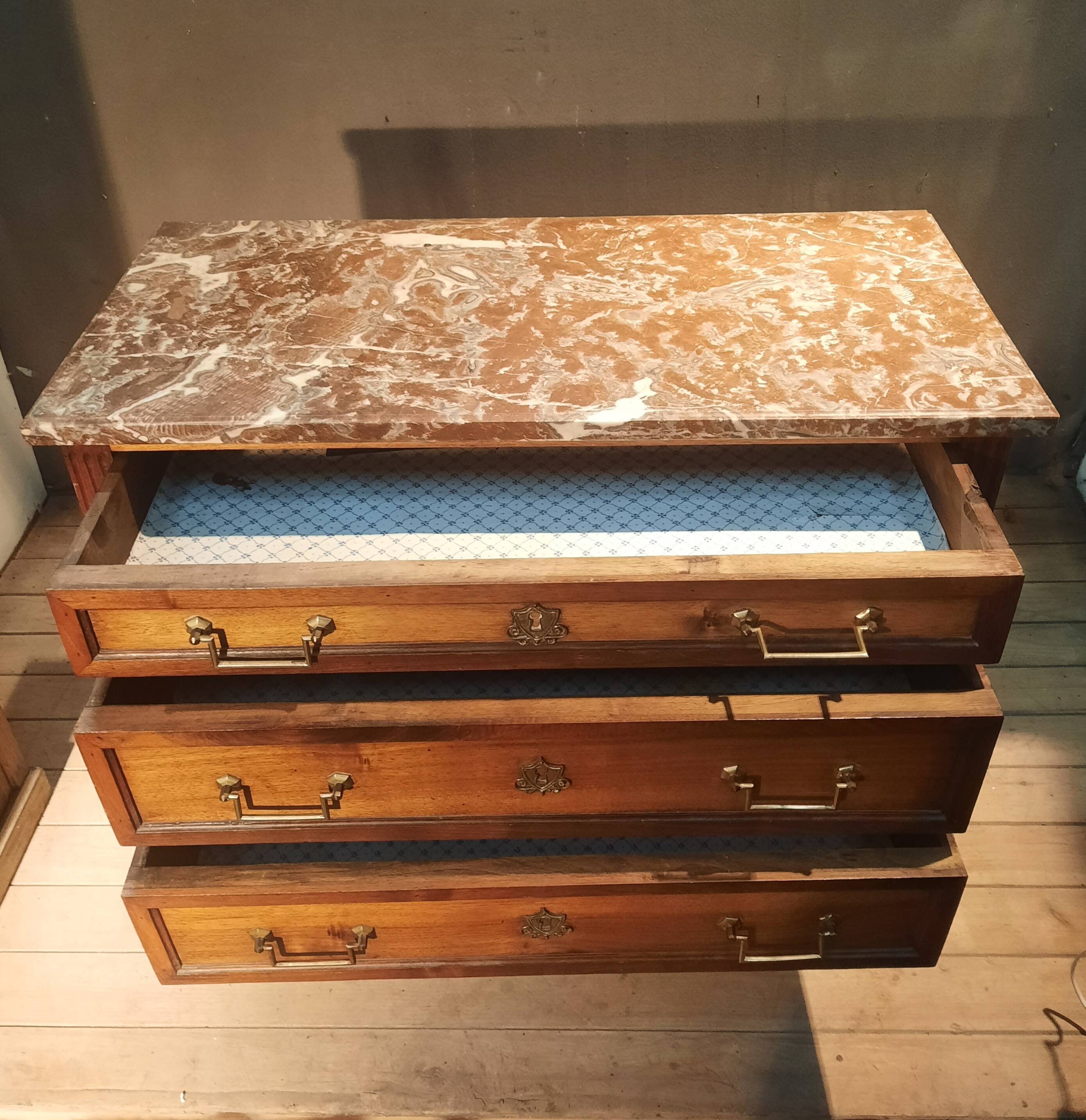Louis XVI style chest of drawers with marble top