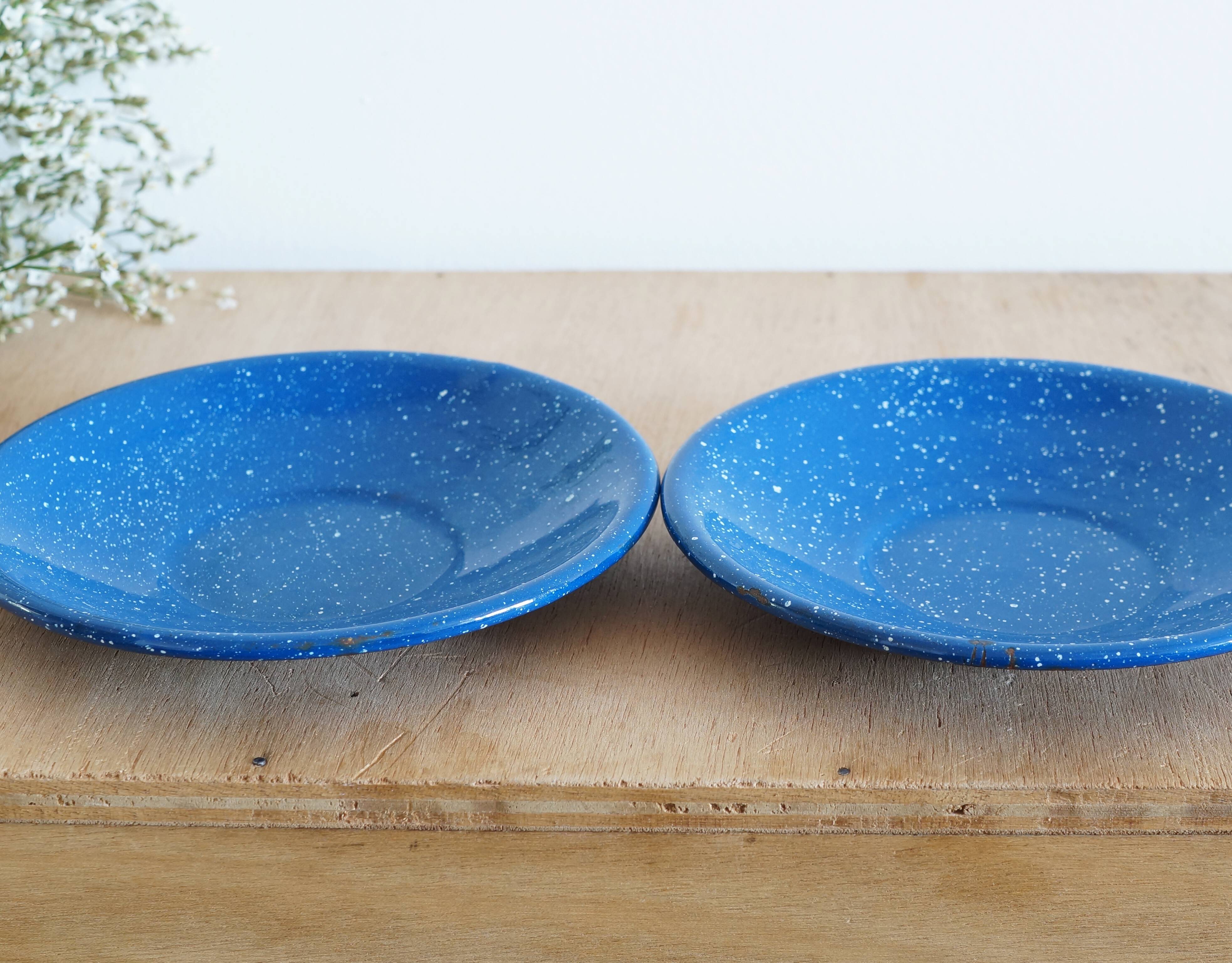 Set of 4 blue enamelled metal plates