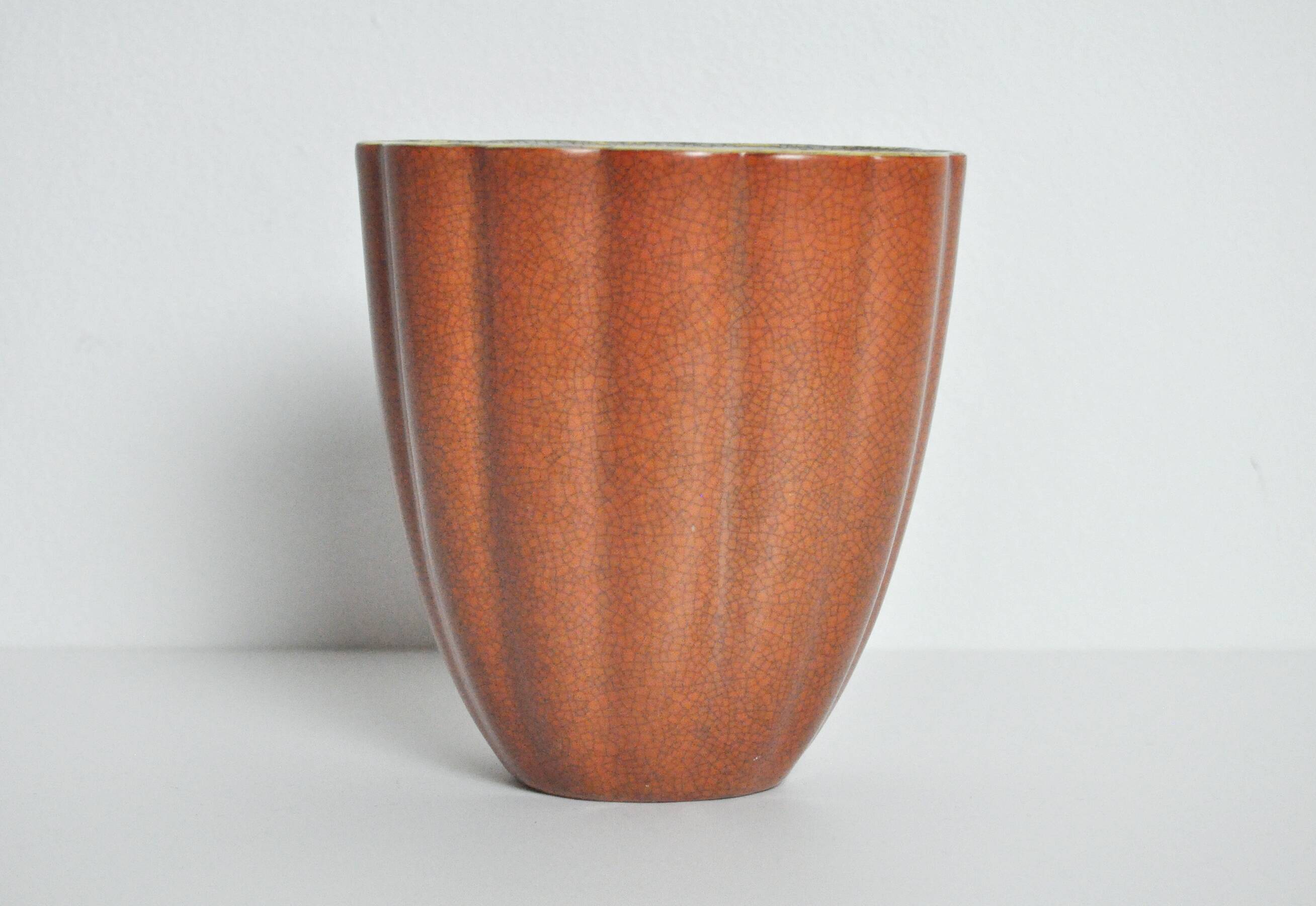 Crackle glaze porcelain vase, gold and orange-brown on grey, Denmark 1930s