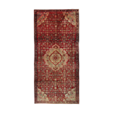 Red cream floral design runner rug long handmade oriental wool carpet 130x273cm