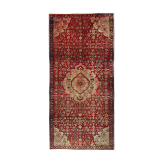 Red cream floral design runner rug long handmade oriental wool carpet 130x273cm