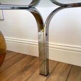 Coffee table in smoked glass and chrome 70s