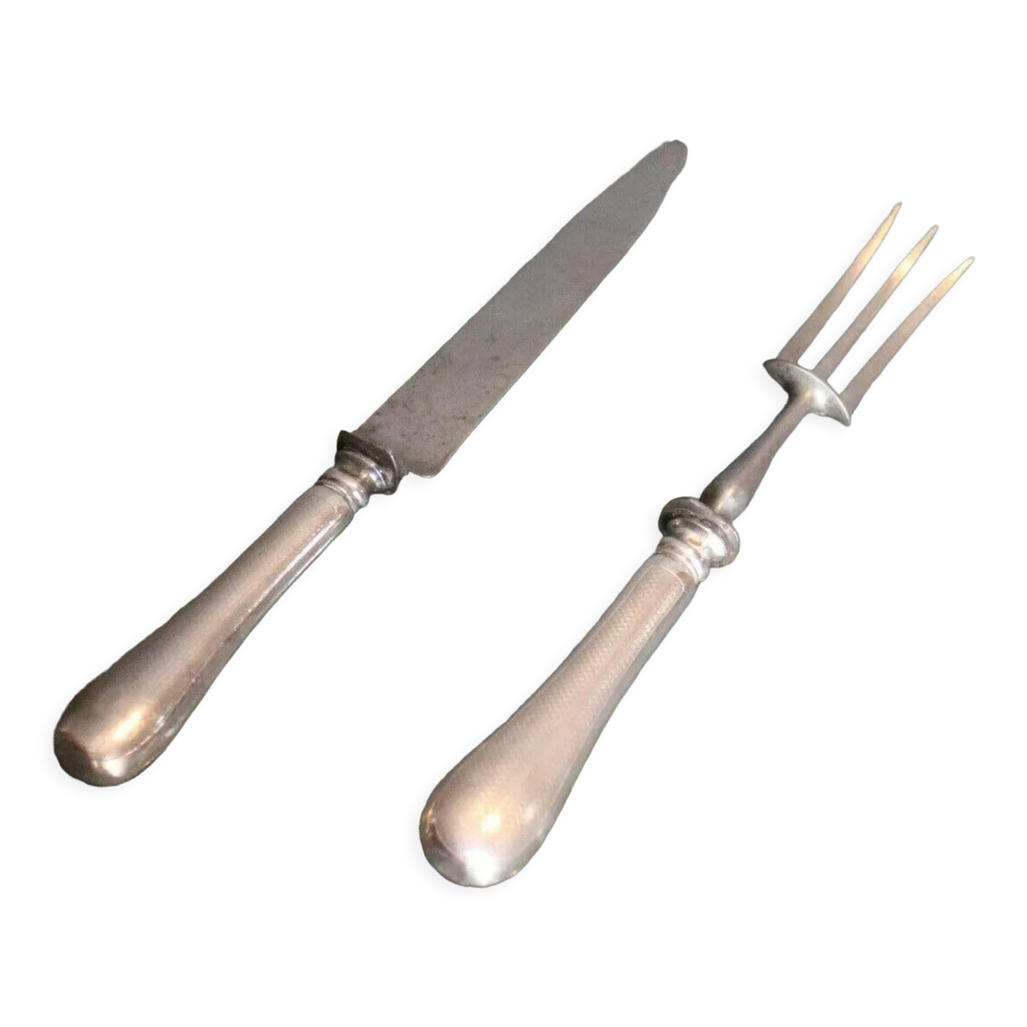 Cutting service XIXth sleeves silver metal with guilloche knife decoration