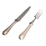 Cutting service XIXth sleeves silver metal with guilloche knife decoration