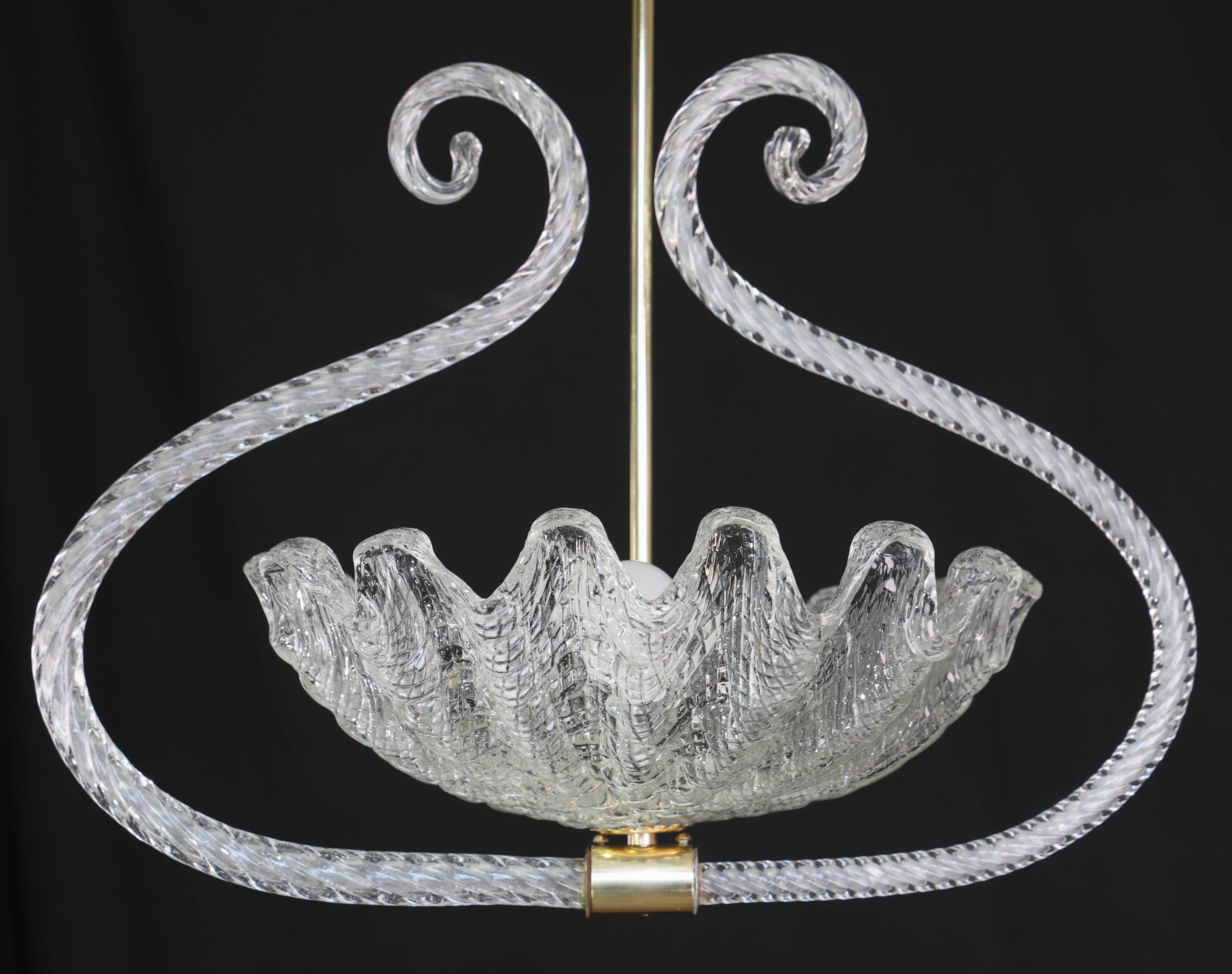 Charming Art Deco Pendant Chandelier by Ercole Barovier, 1940s