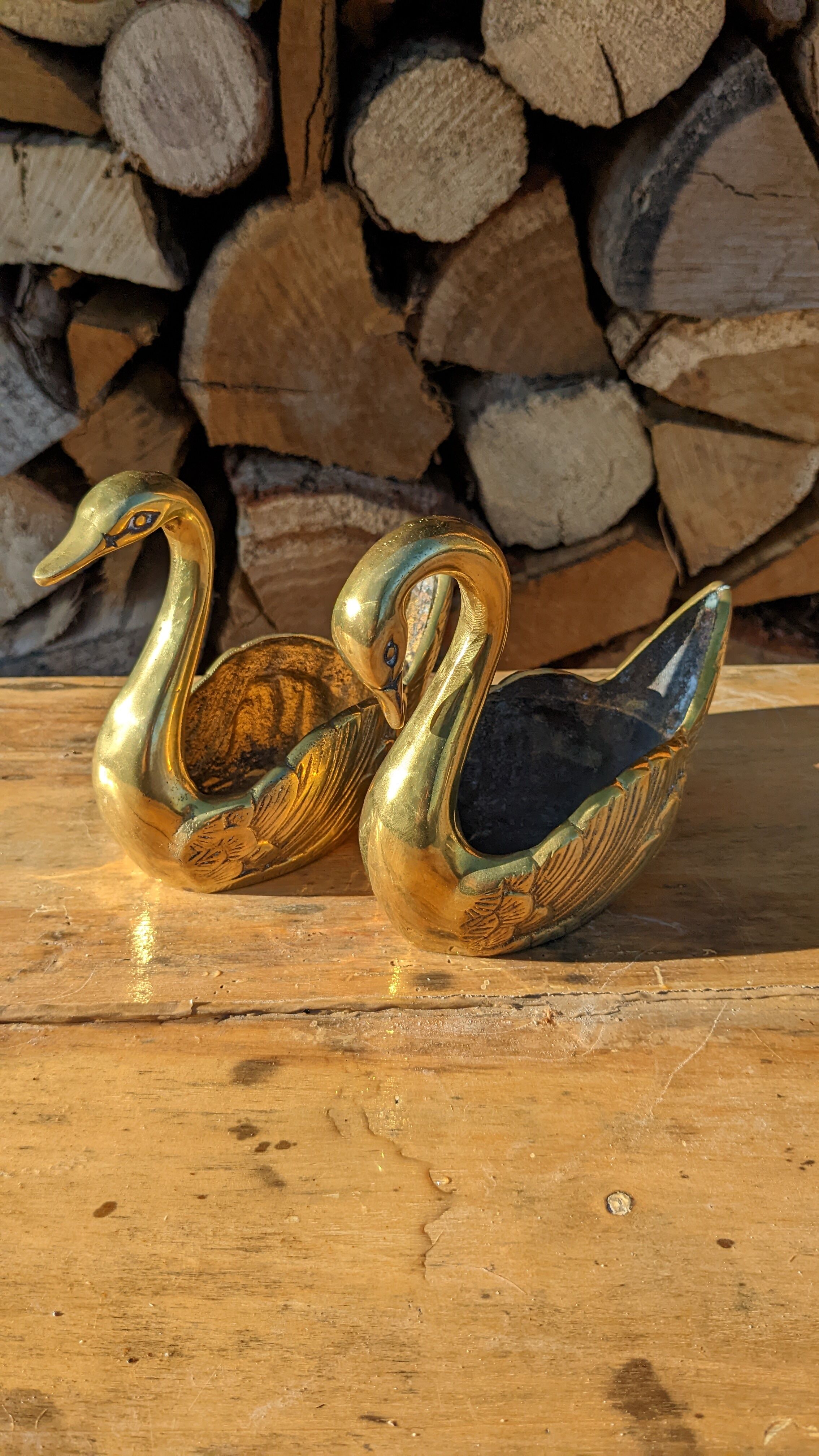 Duo de cygnes en laiton doré