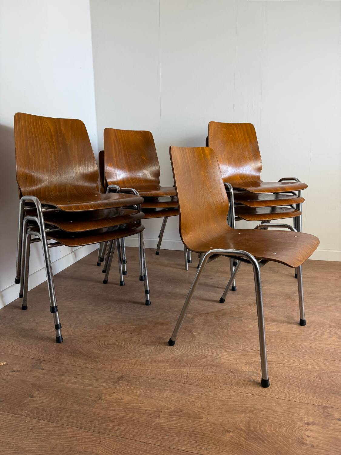 Vintage Pagholz stacking chairs in wood and metal