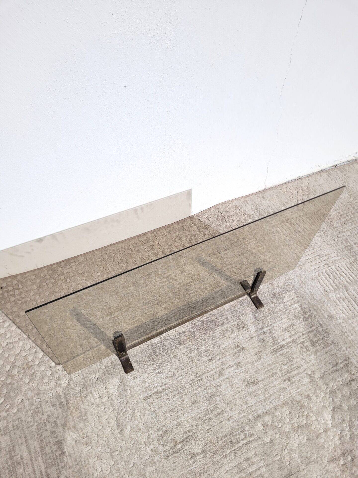 70s smoked glass and gilded brass fire screen