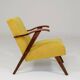 Fauteuil scandinave velours côtelé jaune citron chêne 1960
