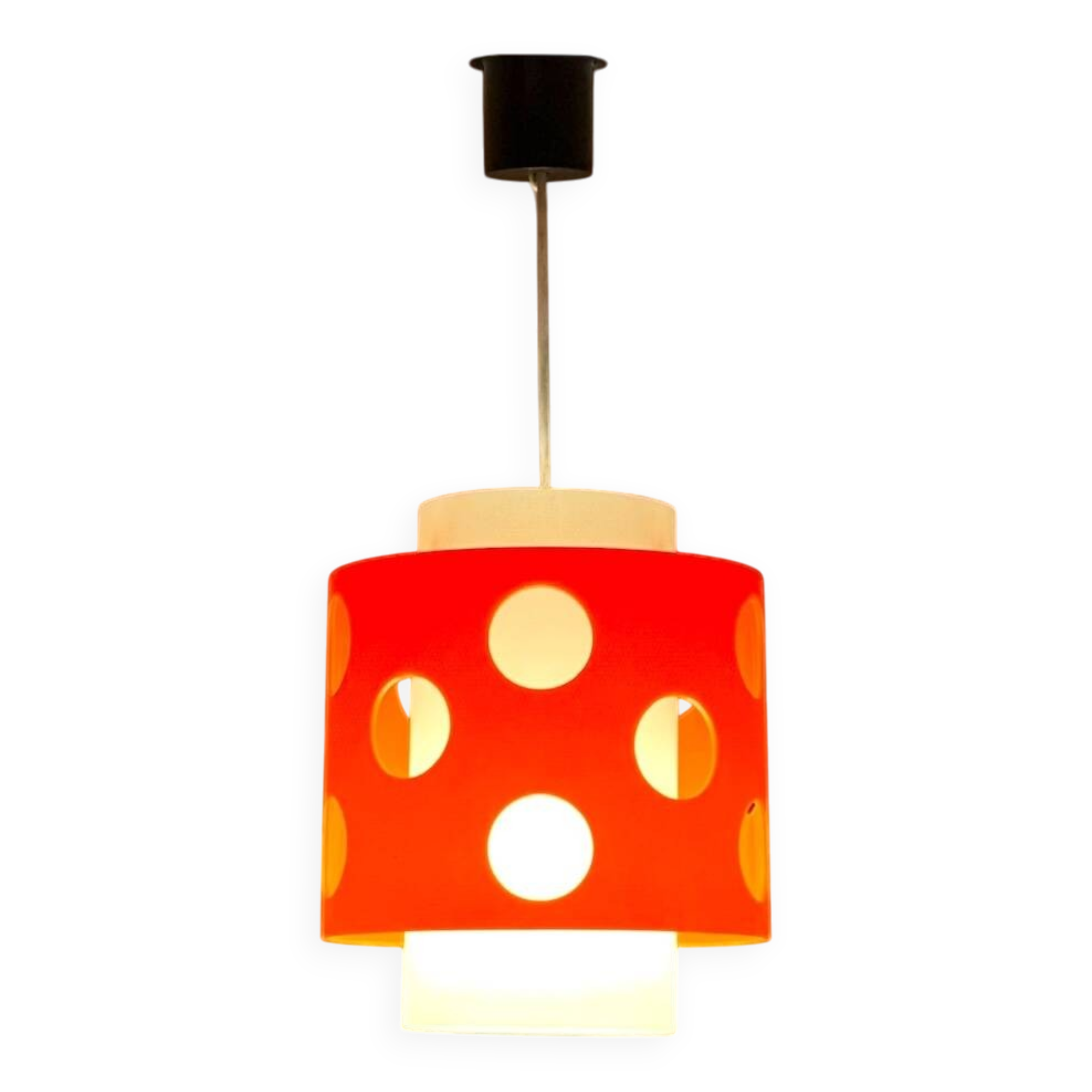 Space Age Hanging Lamp in Orange and White Polycarbonate, 1970s