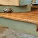 Solid oak farmhouse table with two drawers and two extensions, 306 cm.