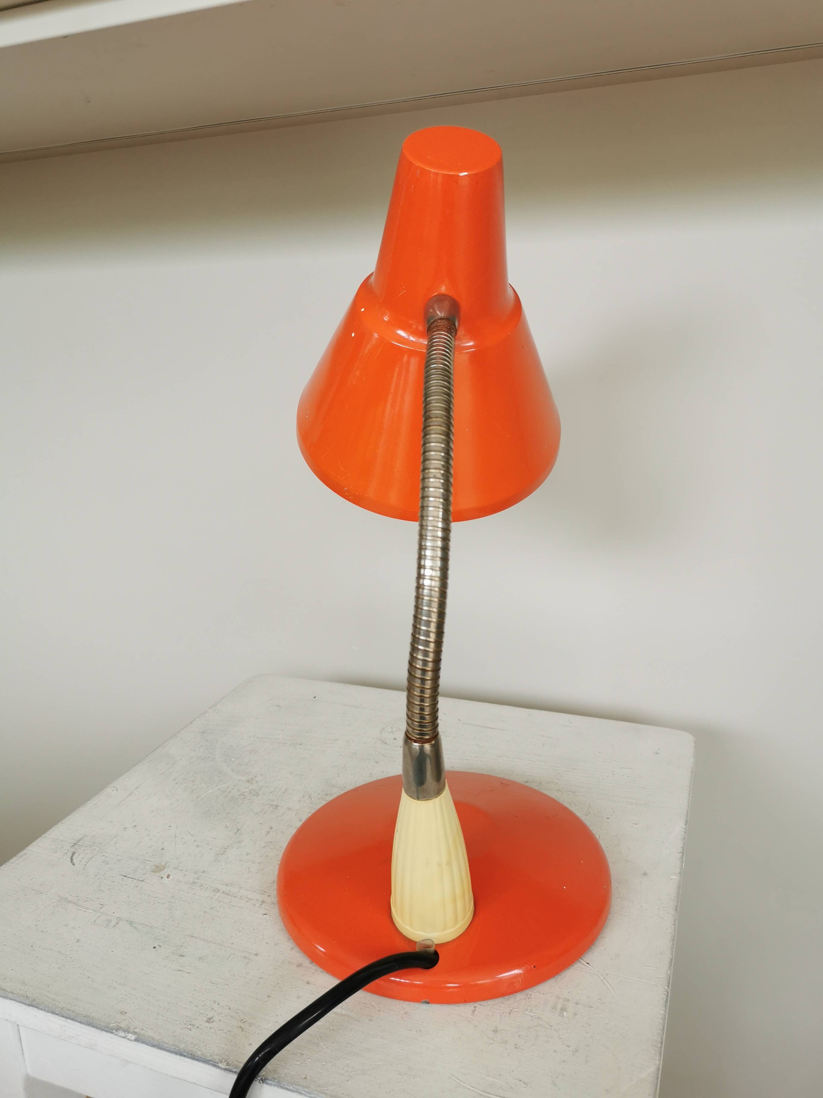 Vintage Orange Gooseneck Desk Lamp: 1970s Industrial Table Light