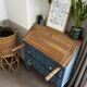 Restored antique drop-leaf secretary – natural wood & Night Blue