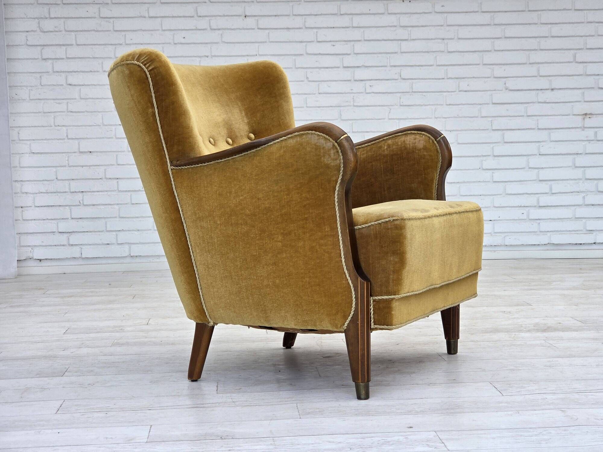 1960s, Danish armchair, furniture velour, beech wood, original.