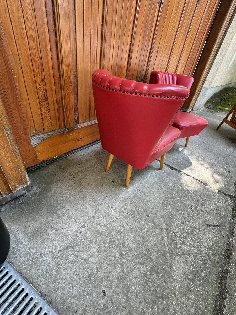 Set of mid-century sky red cocktail chairs, 1950s