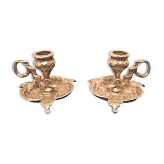 Paire de bougeoirs en bronze doré dans le style art nouveau