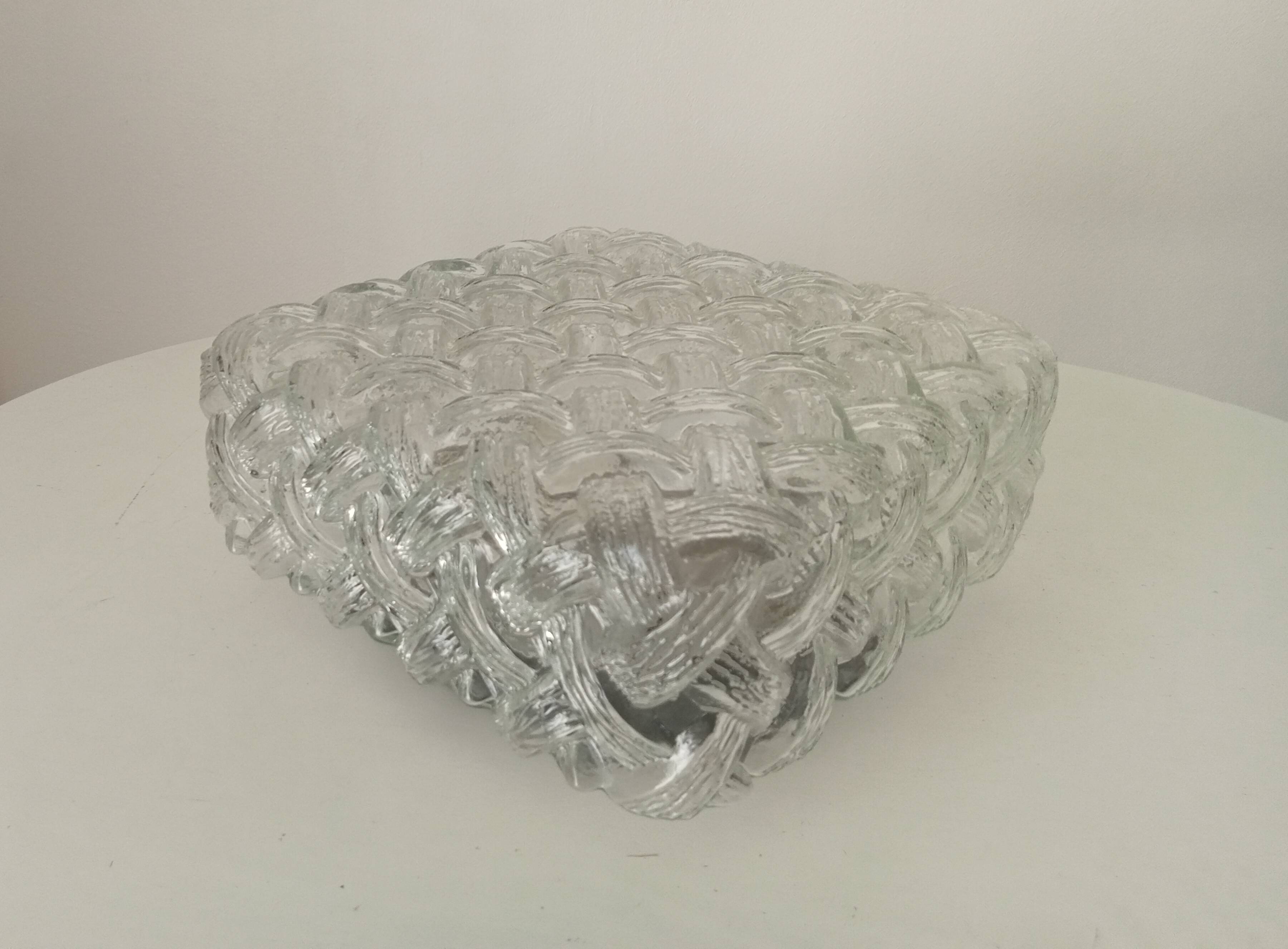 Scandinavian ceiling/wall light in structured glass from the 70s