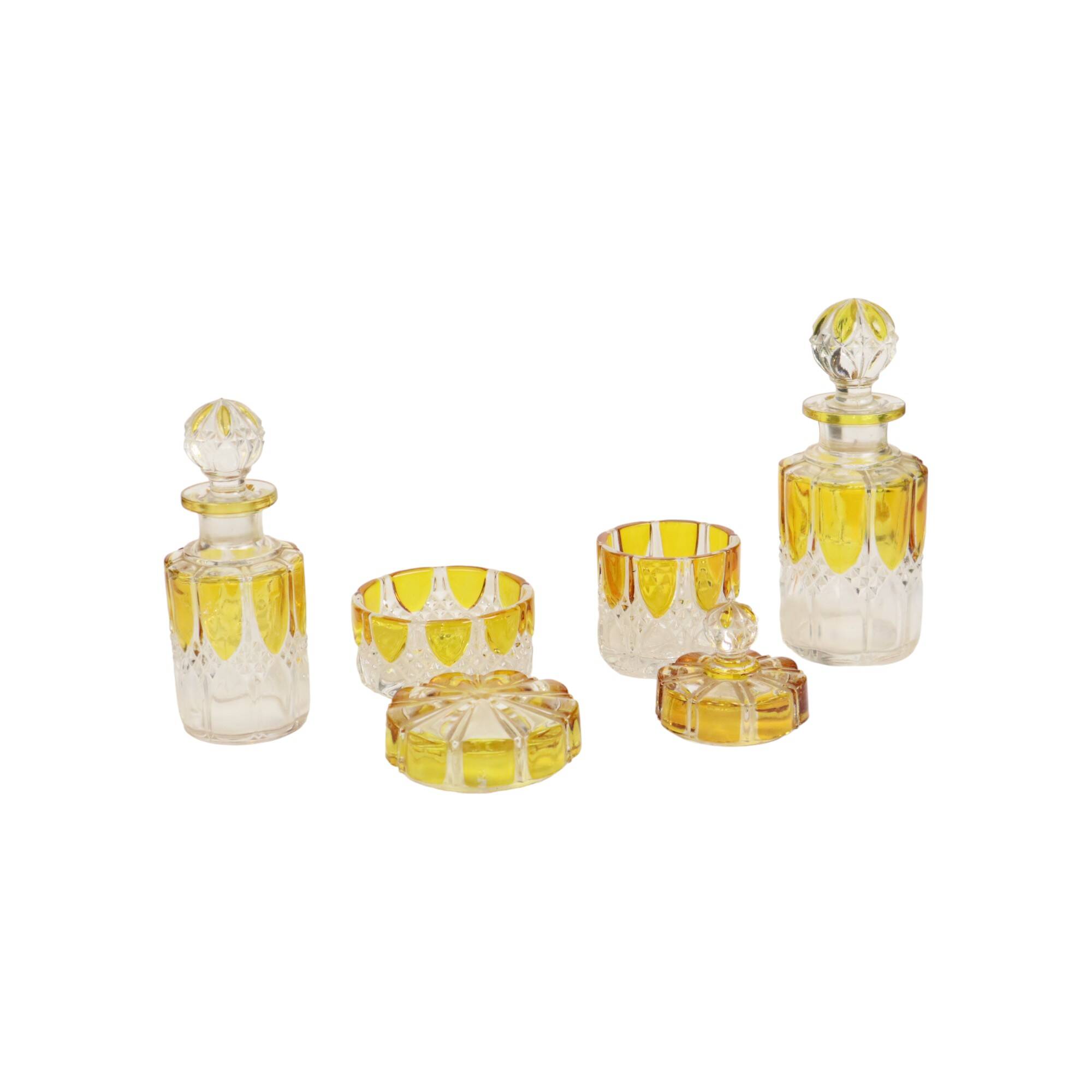 Art Deco Toilet Set Val Saint Lambert Crystal Perfume Bottle Dressing Table