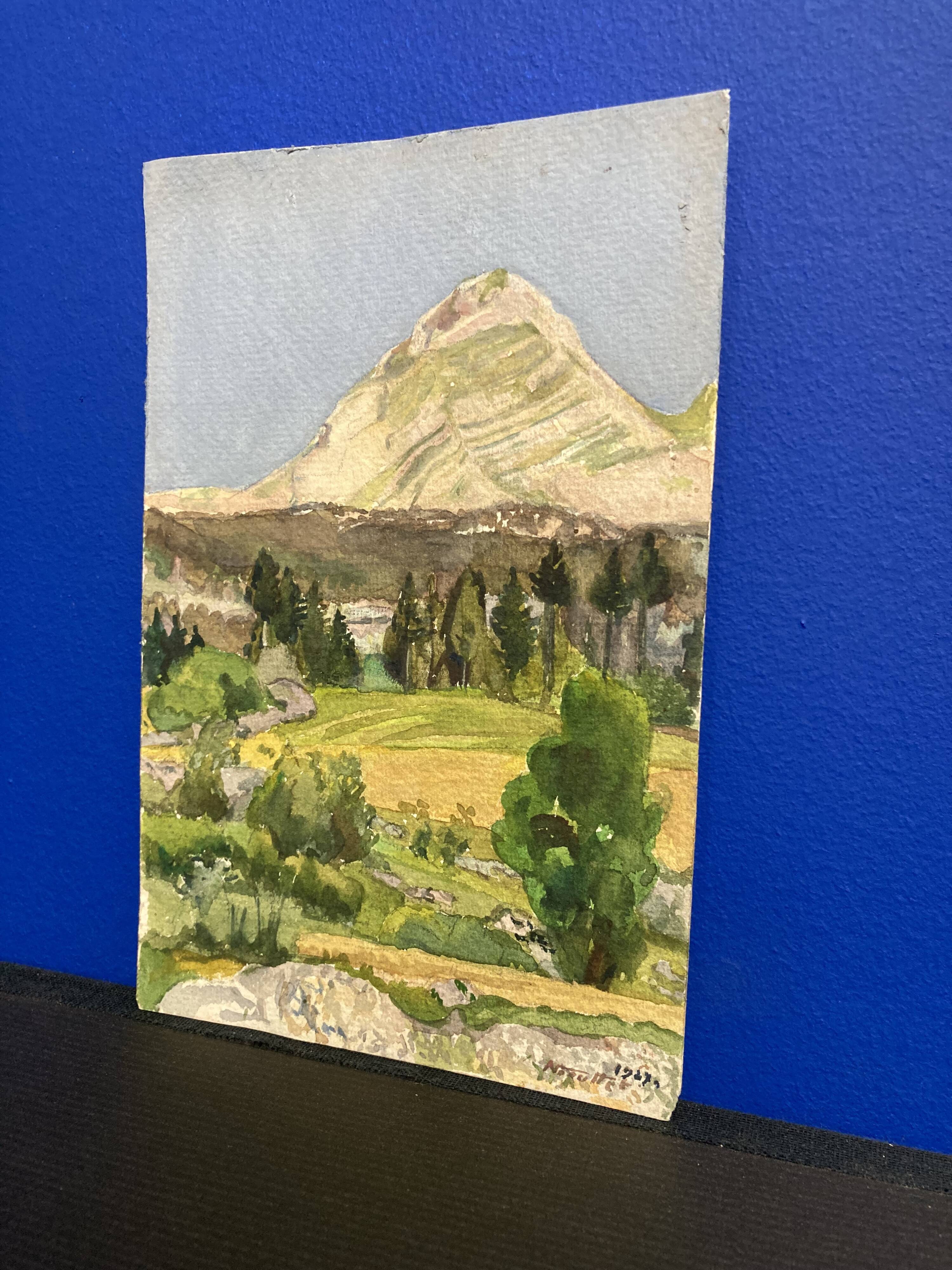 Watercolor mountain landscape signed