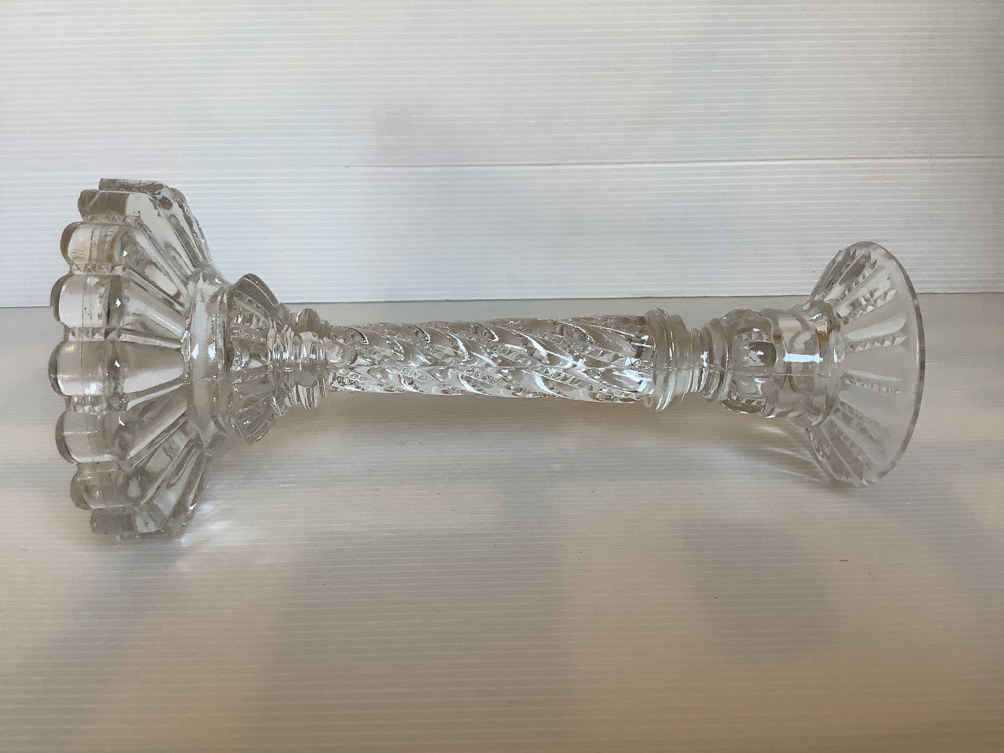 Pair of old twisted candlesticks with diamond tips.