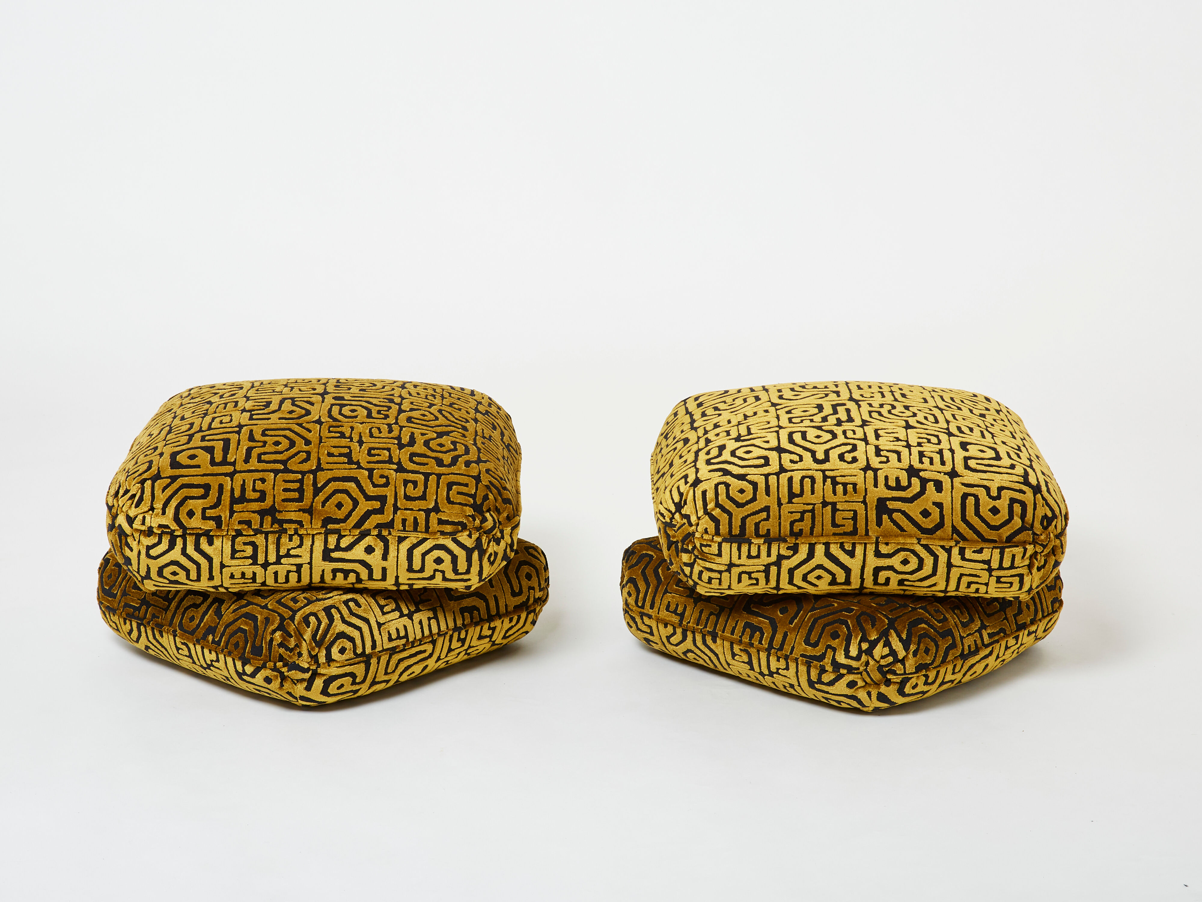 Pair of poufs velvet motifs 1970