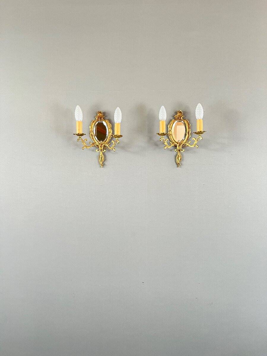 Pair of Louis XV Style Mirror Wall Sconces, 20th Century
