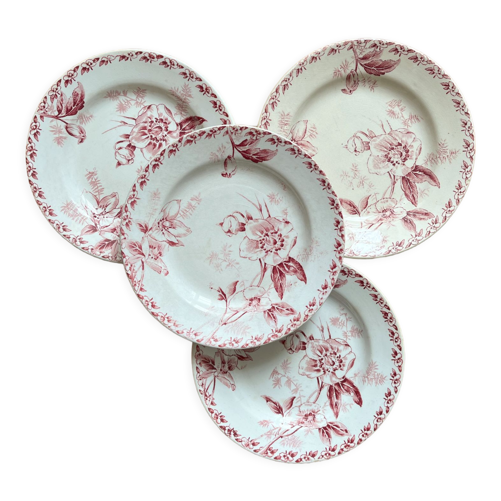 4 flat plates in iron earth Rose de Noël, Opaque de Gien