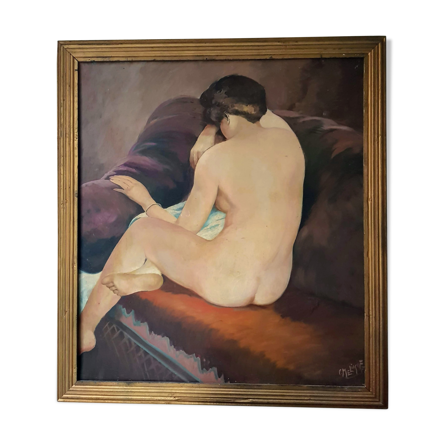 Large Nude Oil Painting on Canvas by Charles Melikoff - XX Century Art - Belgium