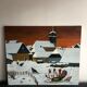Oil on canvas mountain landscape and snow