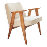Fauteuil Lounge Vintage Crème Blanche Tissu Bois Naturel Design Scandinave